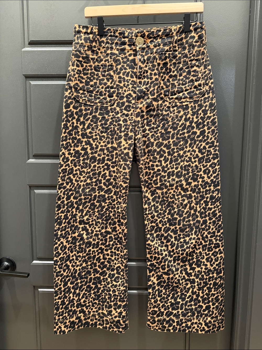 Maeve Leopard Print Ankle-Length Jeans in Tan and Black